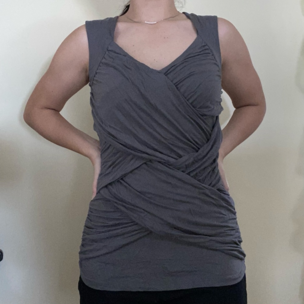 Inc Thick strap tank top braided front detail grey small